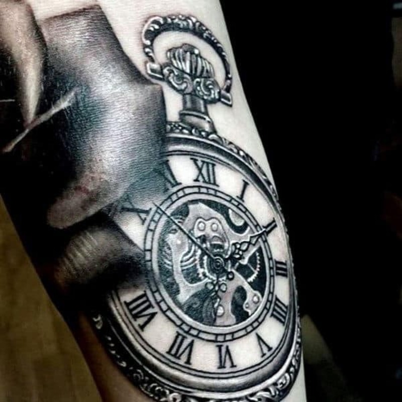 Realistic pocket watch tattoo