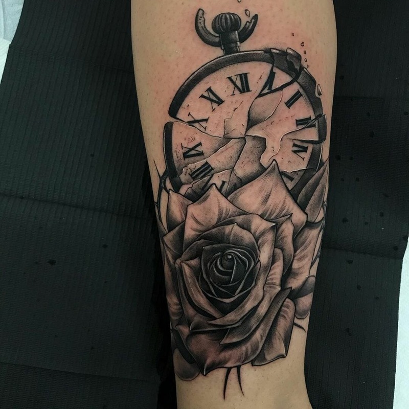 Broken pocket watch tattoo