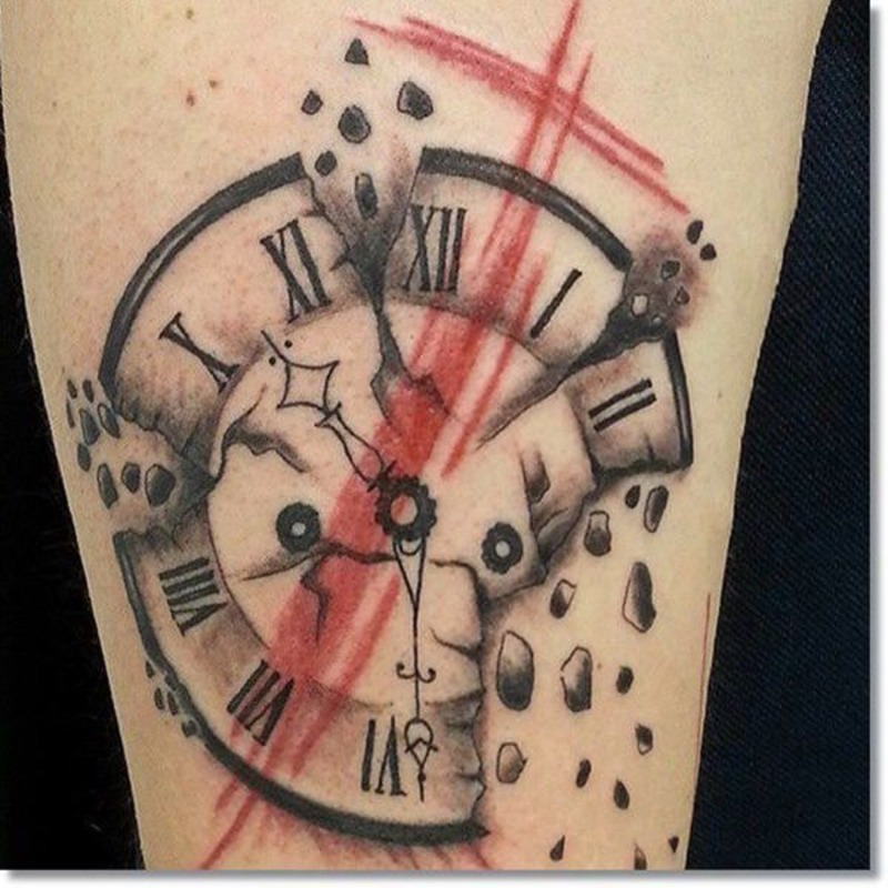 Broken pocket watch tattoo