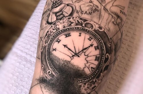 Broken pocket watch tattoo