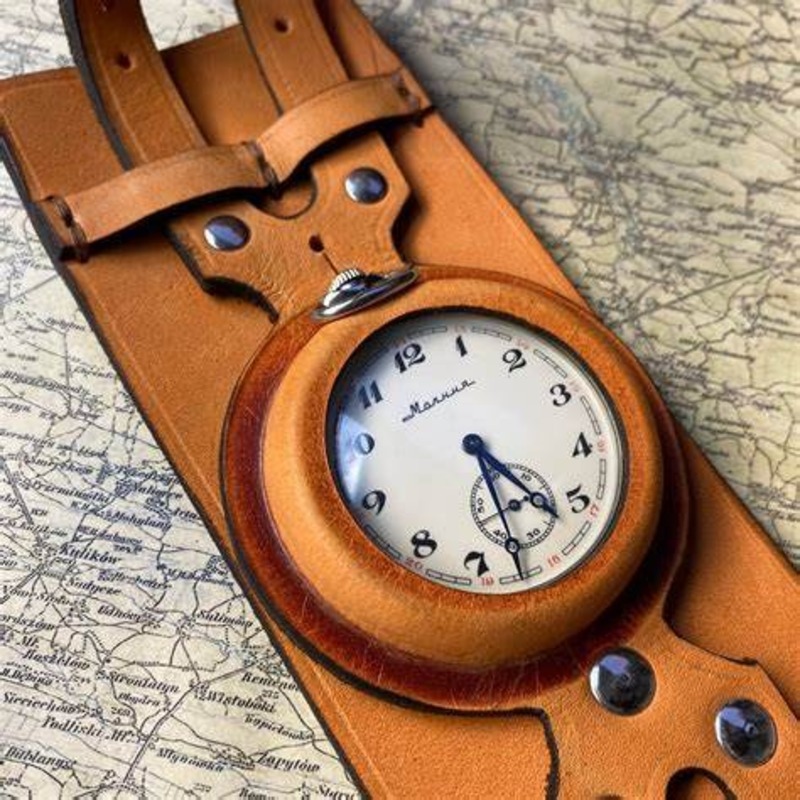 Vintage leather pocket watch strap